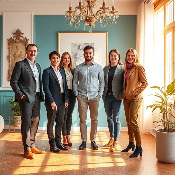 Skupinové foto pětičlenného týmu poradců v brněnské kanceláři
